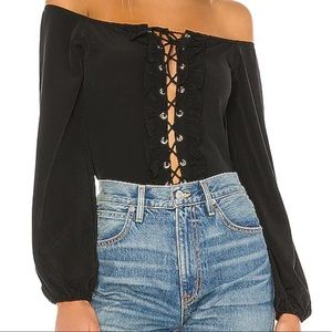 Superdown - Lulu lace up bodysuit in black